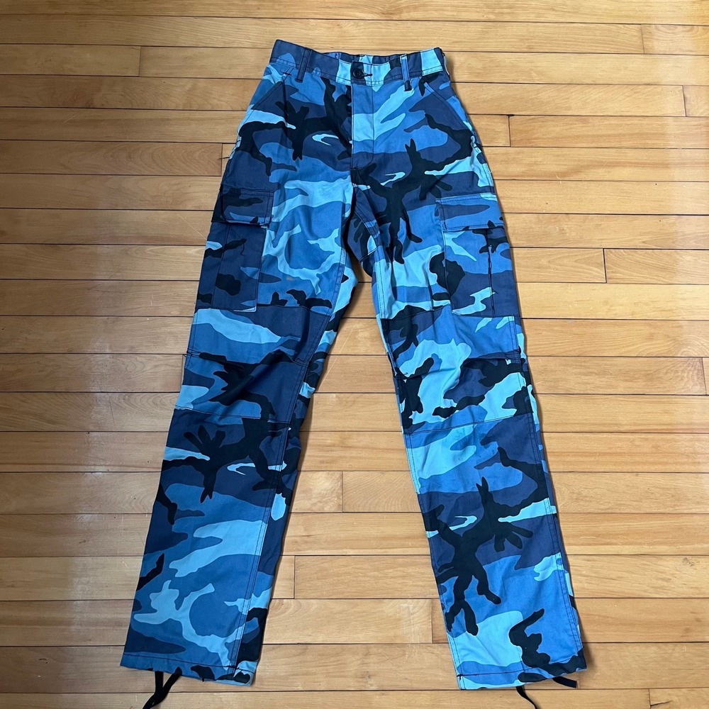 Blue Camouflage Cargo Pants Mens XS Tactical Military Streetwear Rothco Style